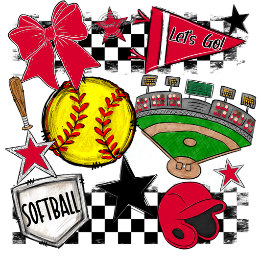 Softball Checkers Spirit Design-Red