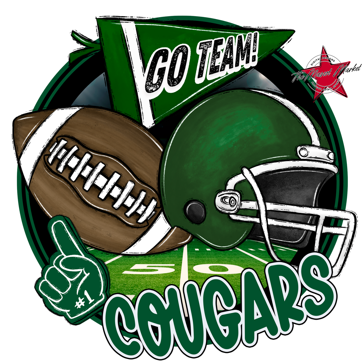 Cougars Circle Football Design-Green