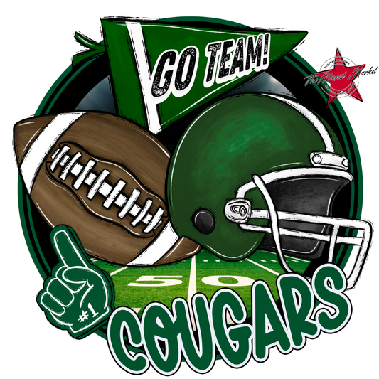 Cougars Circle Football Design-Green