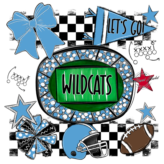 Wildcats Checkers Spirit Design-Carolina Blue
