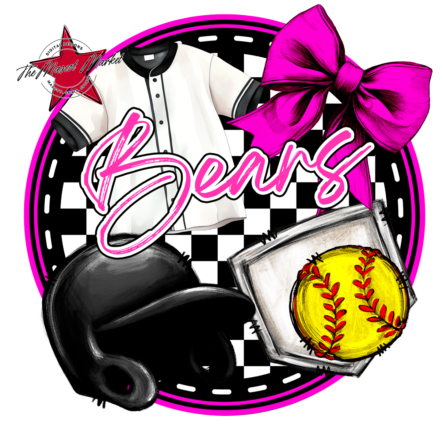 Bears Circle Softball Design-Pink