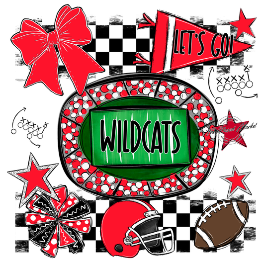 Wildcats Checkers Spirit Design-Bright Red