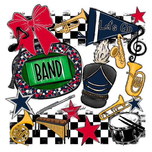 Band Checkers Spirit Design-Navy-Red