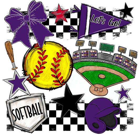 Softball Checkers Spirit Design-Purple