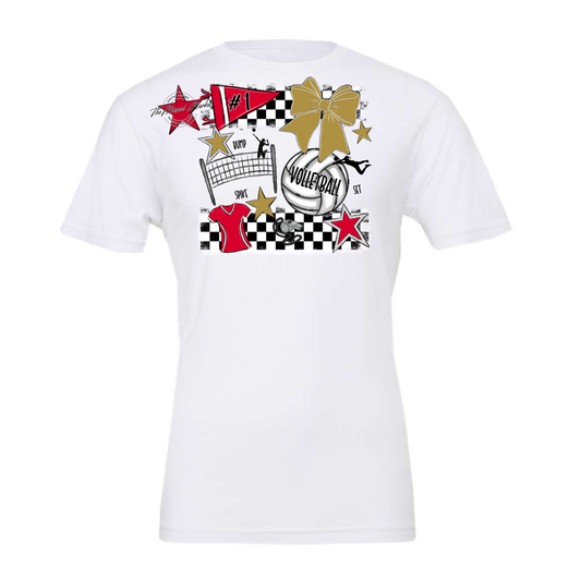Volleyball Checkers Spirit Design-Red-Gold