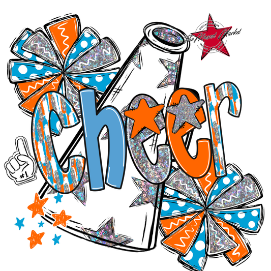 Cheer White Megaphone Scrape-Carolina Blue-Orange