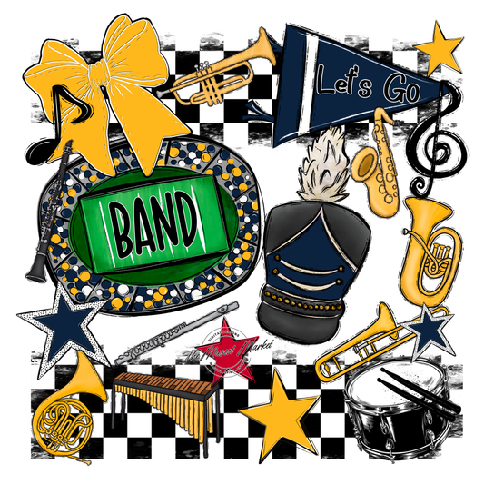 Band Checkers Spirit Design-Navy-Yellow