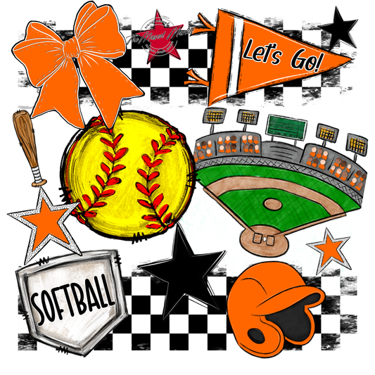 Softball Checkers Spirit Design-Orange