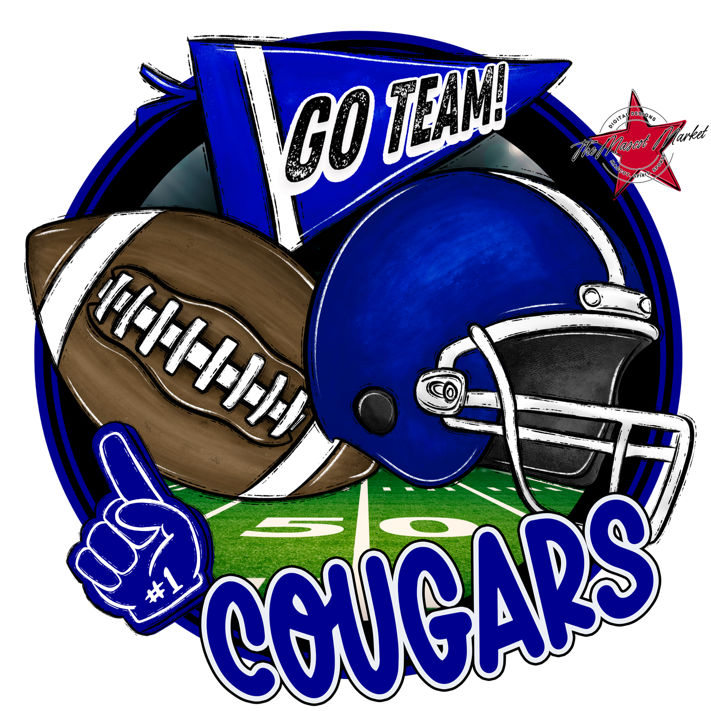 Cougars Circle Football Design-Blue