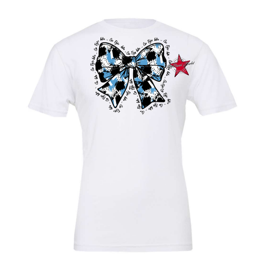 Go, Fight, Win, Splatter Bow Design-Carolina Blue