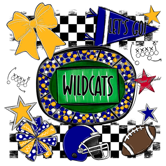 Wildcats Checkers Spirit Design-Blue-Yellow