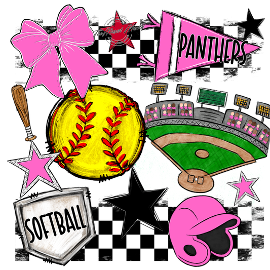 Panthers Checkers Softball Spirit Design-Baby Pink