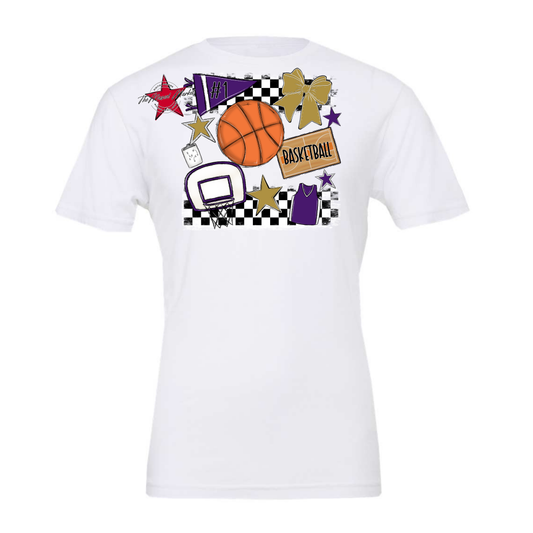 Basketball Checkers Spirit Design-Purple-Gold