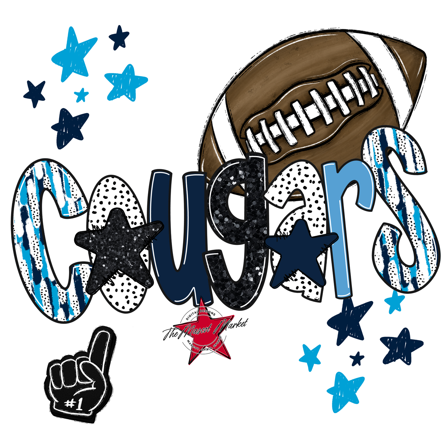 Cougars Football Scrape-Navy-Carolina Blue