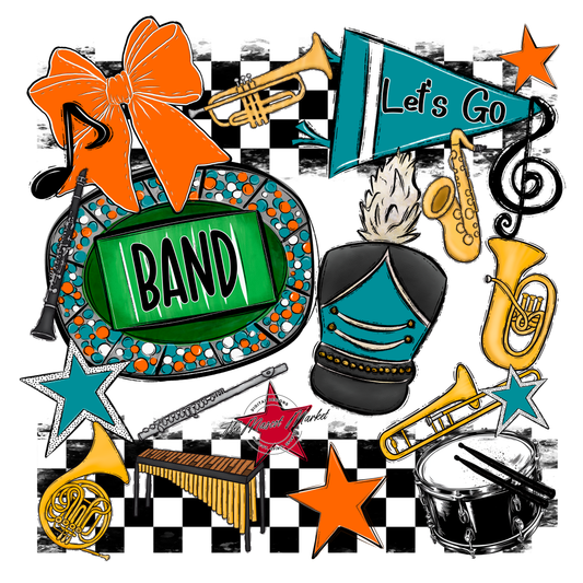 Band Checkers Spirit Design-Orange-Dark Teal