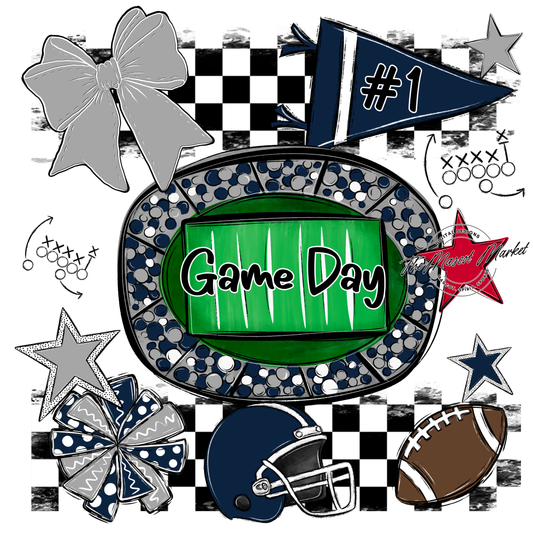Game Day Checkers Spirit Design-Navy-Grey