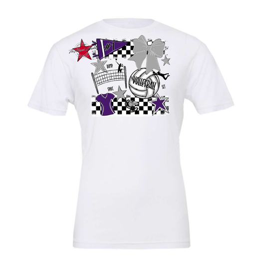 Volleyball Checkers Spirit Design-Purple-Grey
