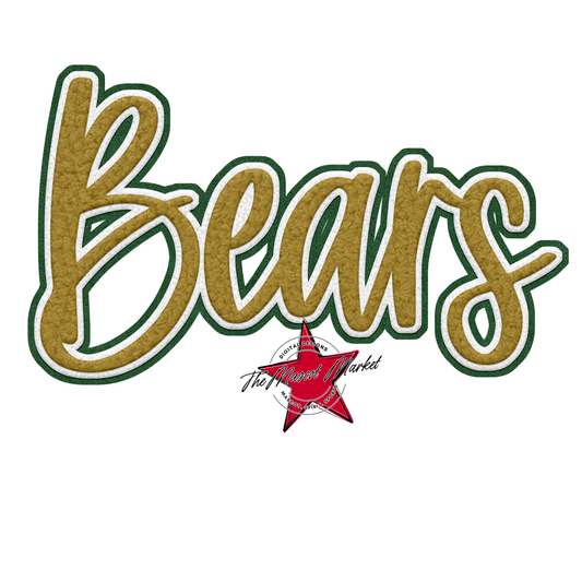 Bears Faux Chenille Patch Design-Green-Gold