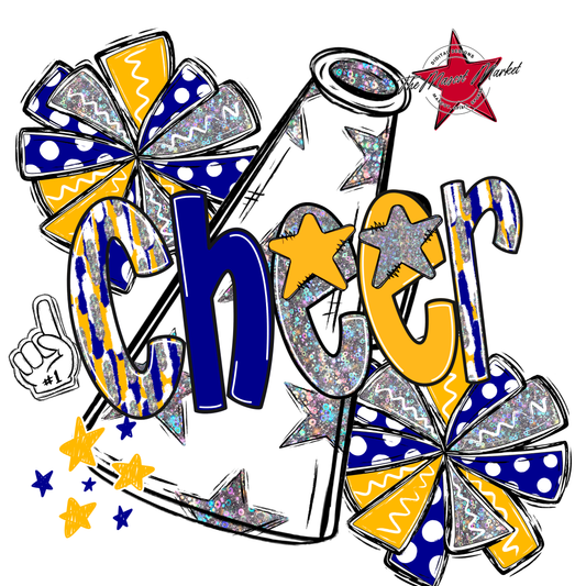 Cheer White Megaphone Scrape-Blue-Yellow