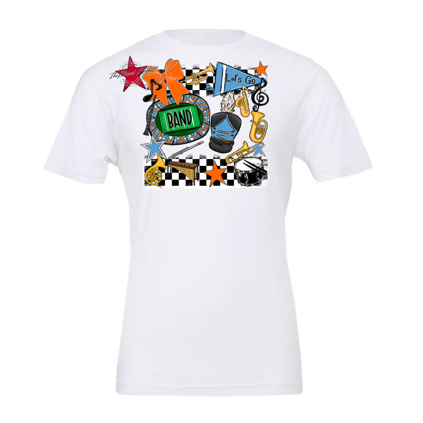 Band Checkers Spirit Design-Carolina Blue-Orange