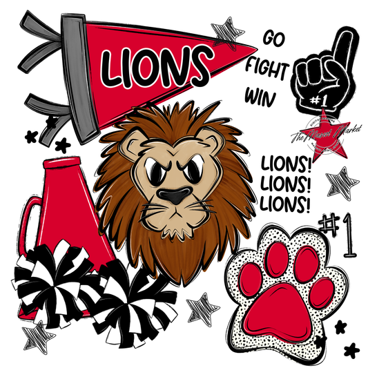 Lions Mixed Mascot Spirit Design-Red