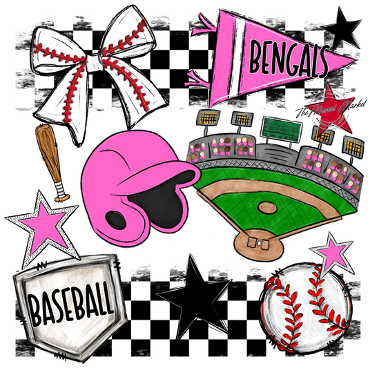 Bengals Baseball Checkers Design-Baby Pink