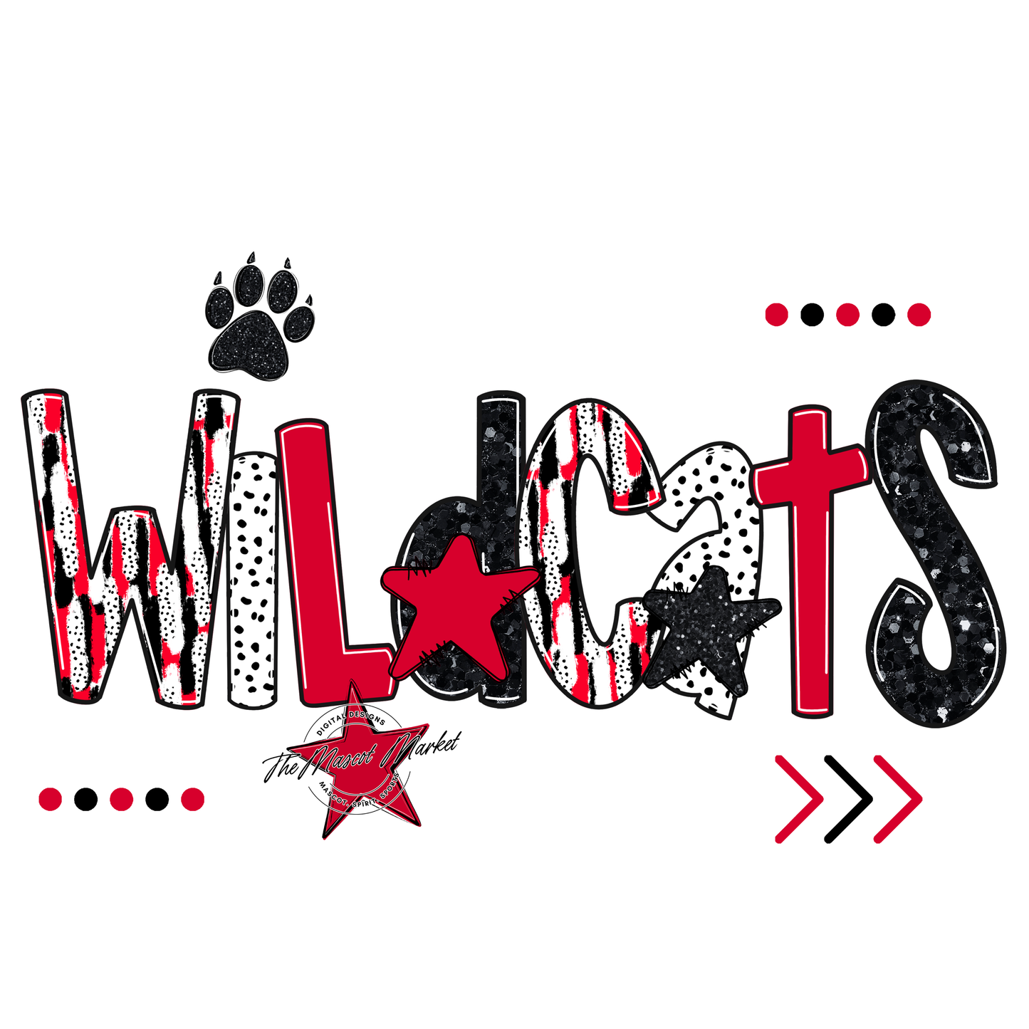 Wildcats Brushstroke Alpha w Arrows-Red