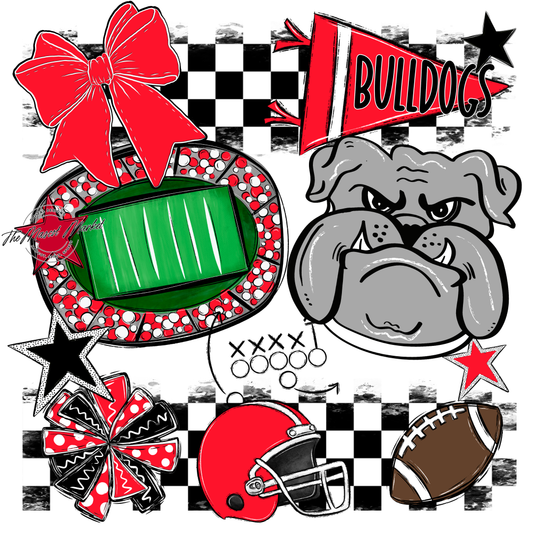 Bulldogs Checkers Mascot Spirit Design-Bright Red