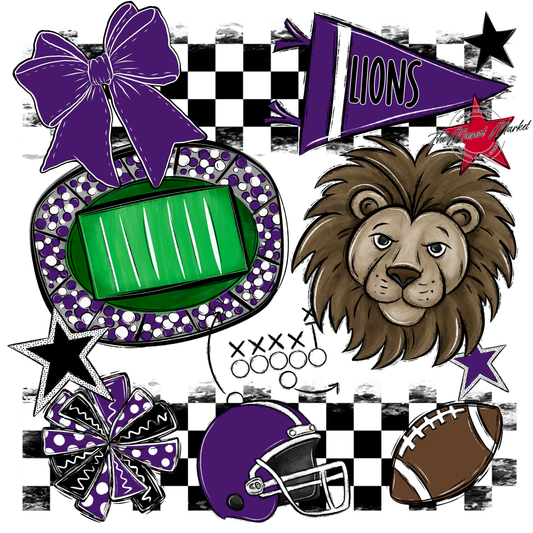 Lions Checkers Mascot Spirit Design-Purple