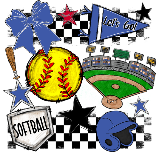 Softball Checkers Spirit Design-Off Blue