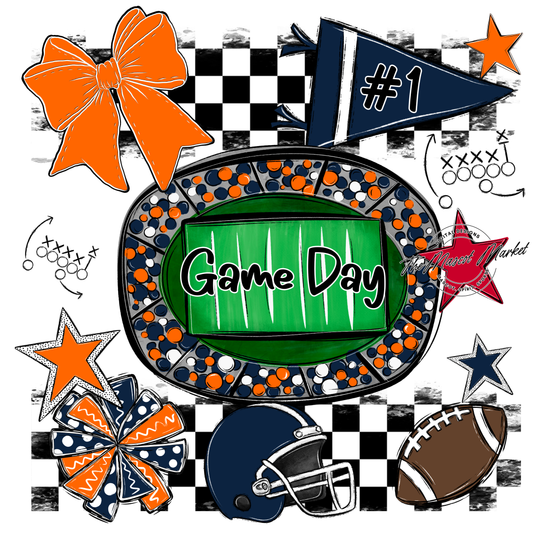 Game Day Checkers Spirit Design-Navy-Orange