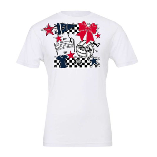 Volleyball Checkers Spirit Design-Navy-Red