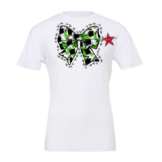 Go, Fight, Win, Splatter Bow Design-Bright Green
