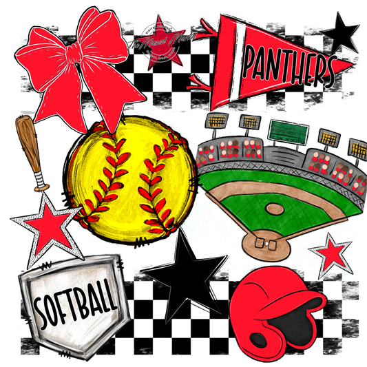 Panthers Checkers Softball Spirit Design-Bright Red