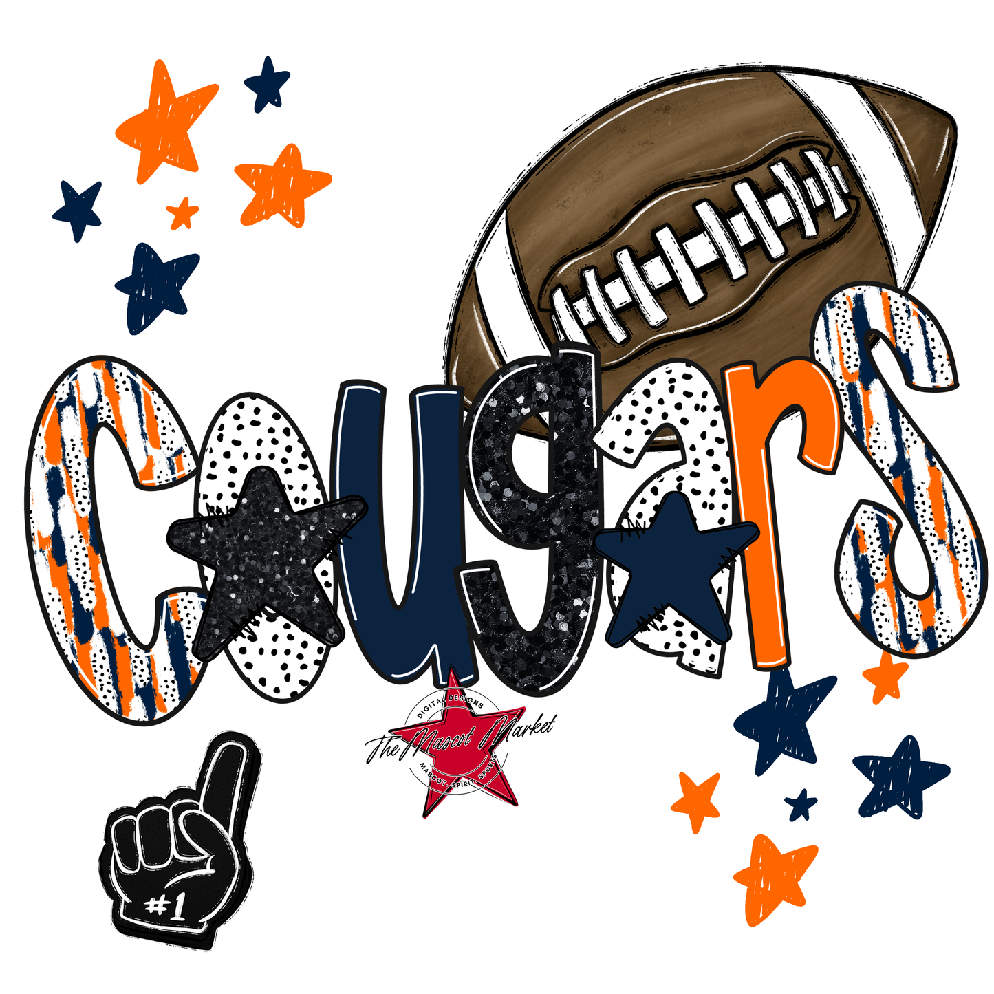 Cougars Football Scrape-Navy-Orange