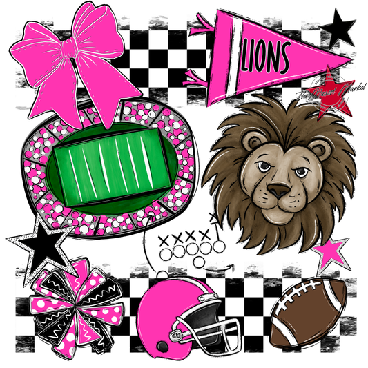 Lions Checkers Mascot Spirit Design-Pink