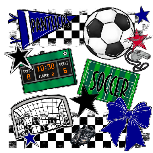 Panthers Checkers Soccer Spirit Design-Blue
