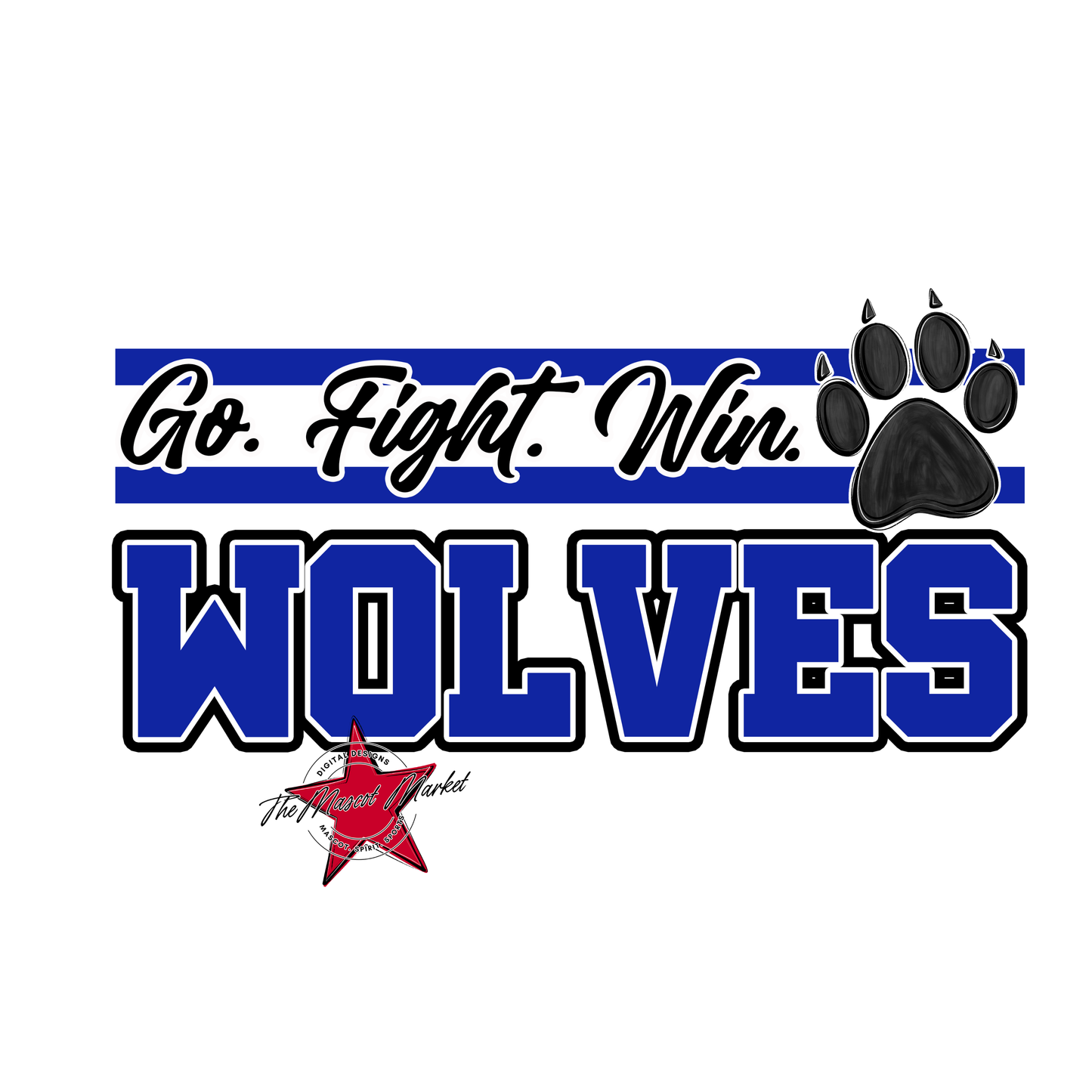 Wolves Go Fight Win Mascot Lines-Royal Blue