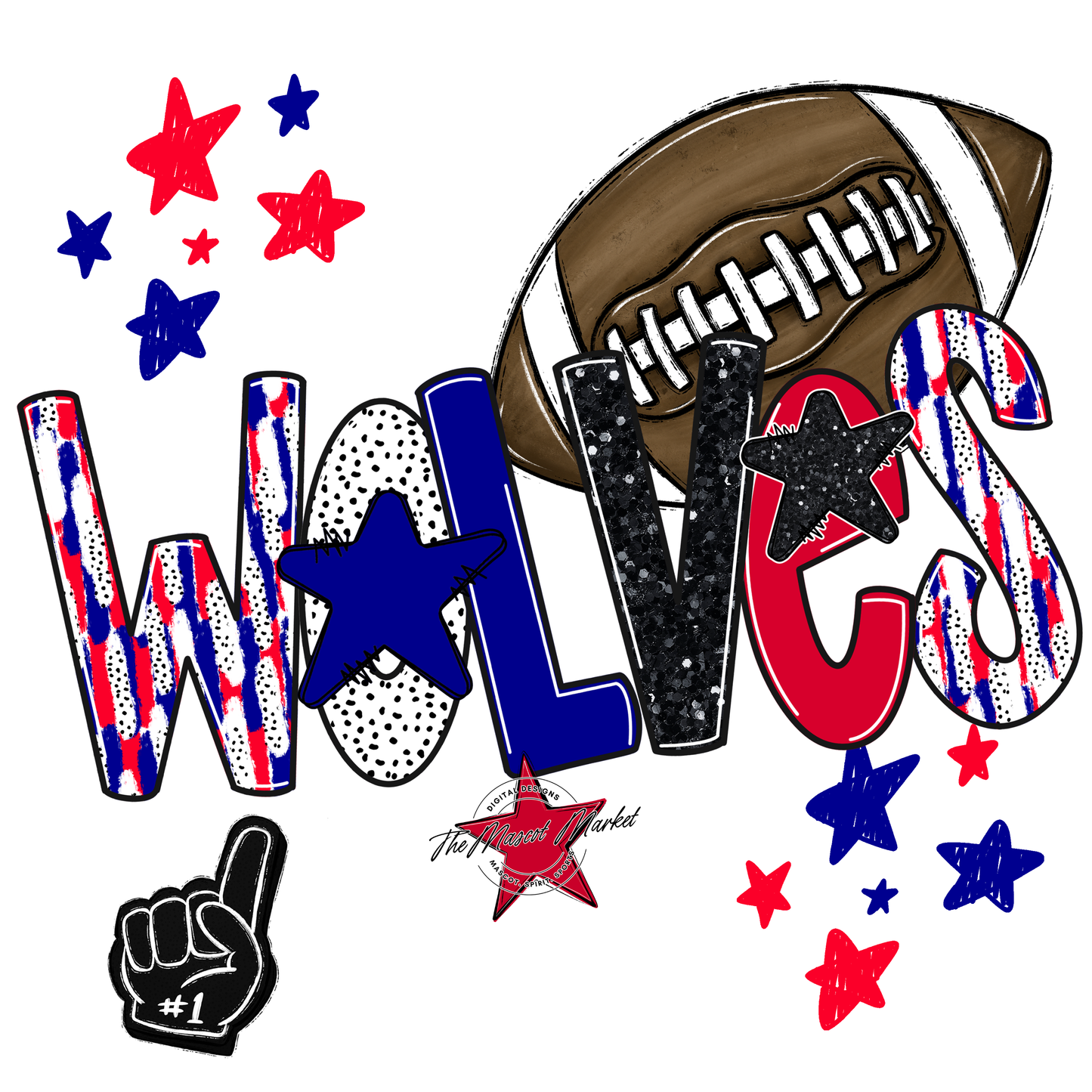 Wolves Football Scrape-Blue-Red