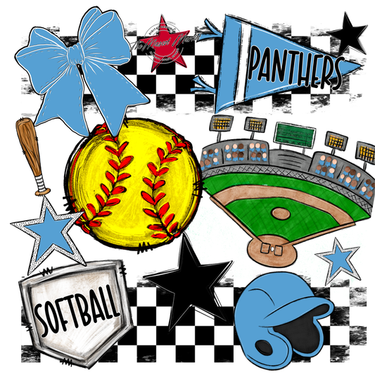 Panthers Checkers Softball Spirit Design-Carolina Blue