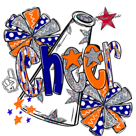 Cheer White Megaphone Scrape-Blue-Orange