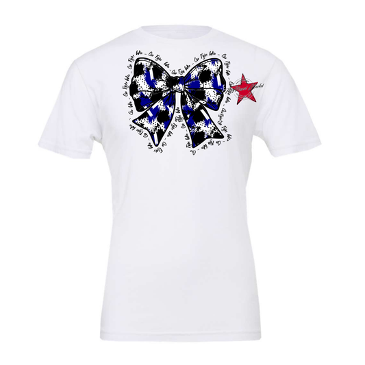 Go, Fight, Win, Splatter Bow Design-Royal Blue