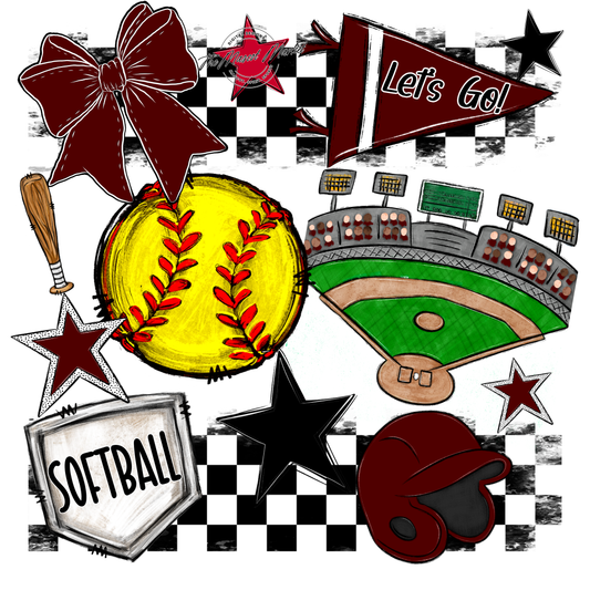 Softball Checkers Spirit Design-Maroon