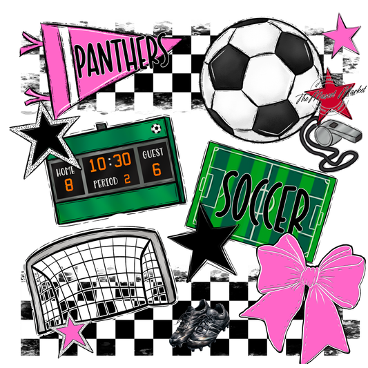 Panthers Checkers Soccer Spirit Design-Baby Pink