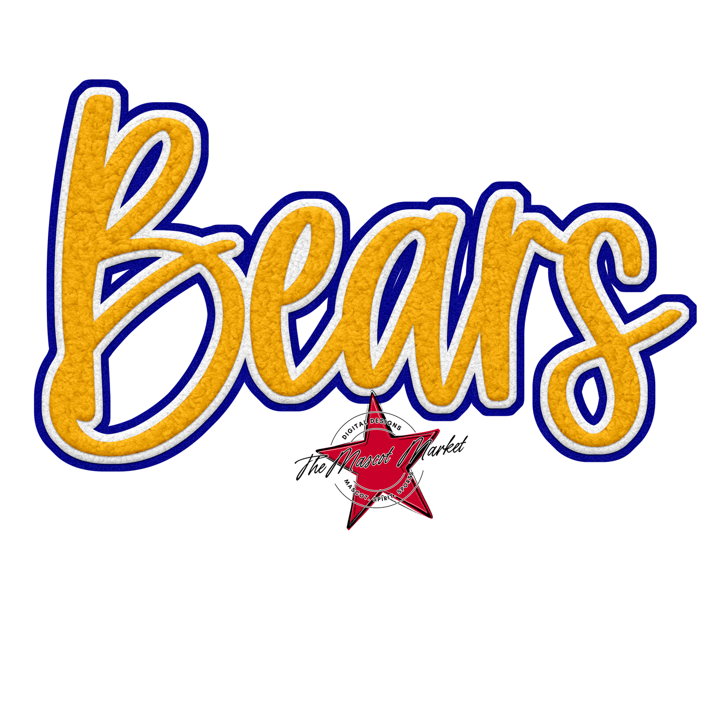 Bears Faux Chenille Patch Design-Blue-Yellow