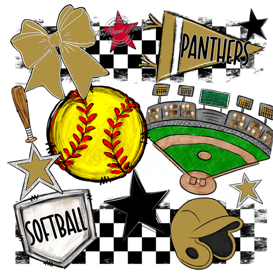 Panthers Checkers Softball Spirit Design-Gold