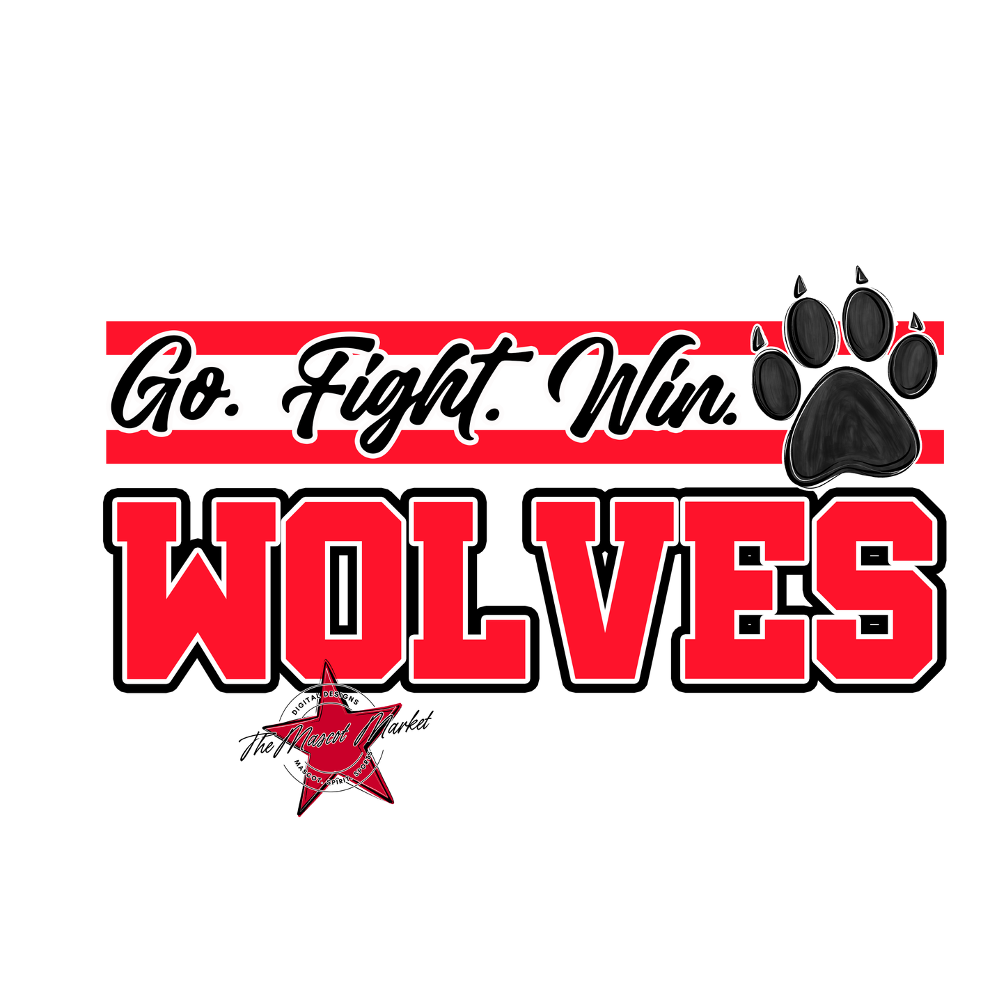 Wolves Go Fight Win Mascot Lines-Bright Red