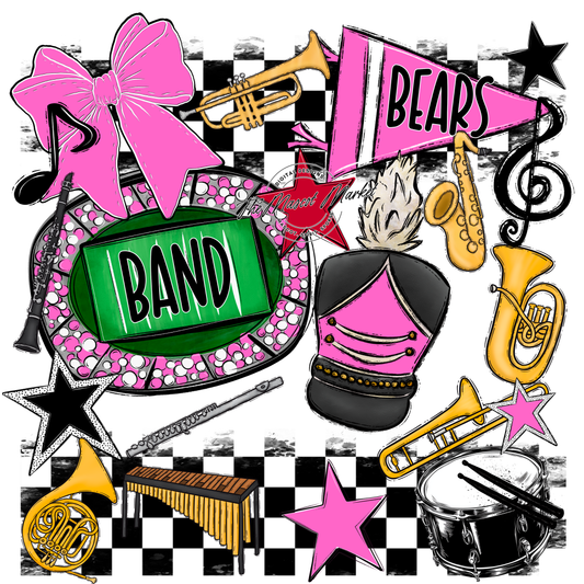 Bears Band Checkers Design-Baby Pink