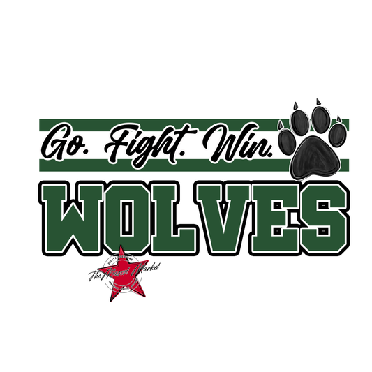 Wolves Go Fight Win Mascot Lines-Green