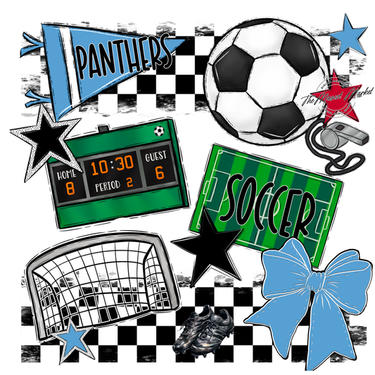 Panthers Checkers Soccer Spirit Design-Carolina Blue